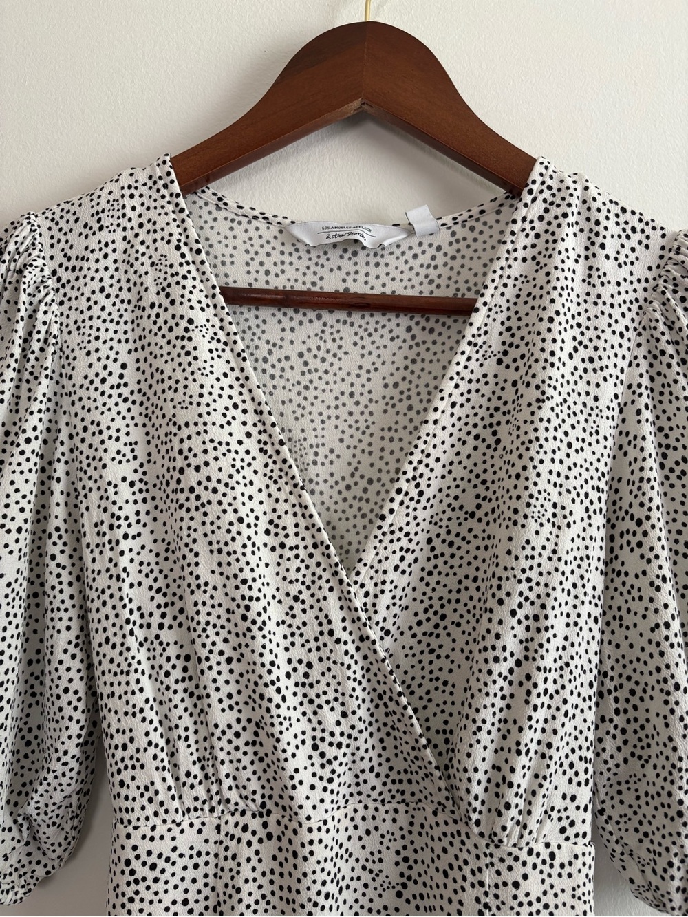 & Other Stories White Polka Dot Midi Dress V-Neck Puff Sleeve Faux Wrap Size 2